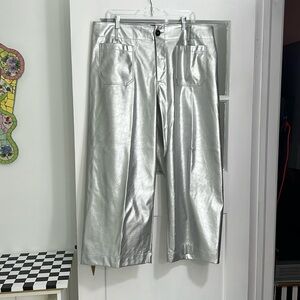 Anthropologie Silver faux leather pants